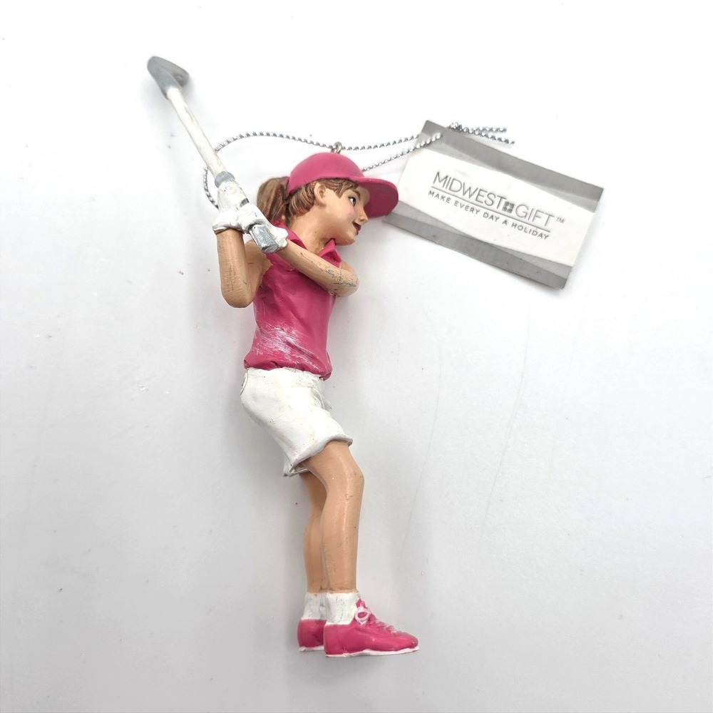 Midwest Gift Girl Golfer‎ Resin Christmas Ornament Swinging Club Pink Hat Female